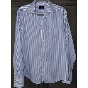 UNTUCKit Slim Fit Stretch Performance Blue White Long Sleeve Button Shirt M Men